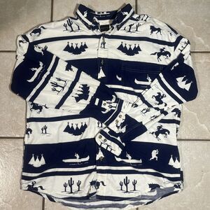 Vintage Structure Mens Button Shirt M Cowboy Western Cactus Teepee Navy Rodeo
